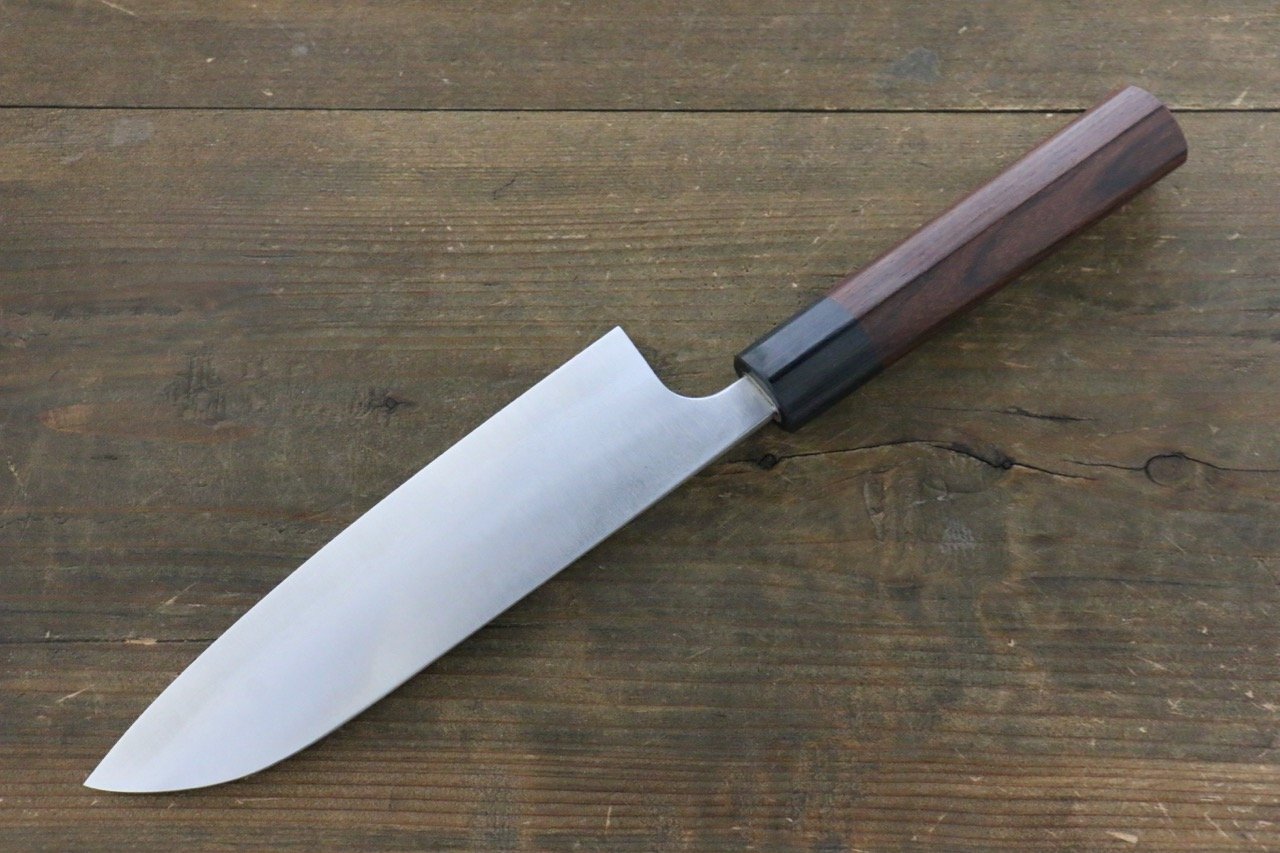 Shungo Ogata White Steel No.2 Damascus Santoku 165mm Shitan Handle - Japanny - Best Japanese Knife