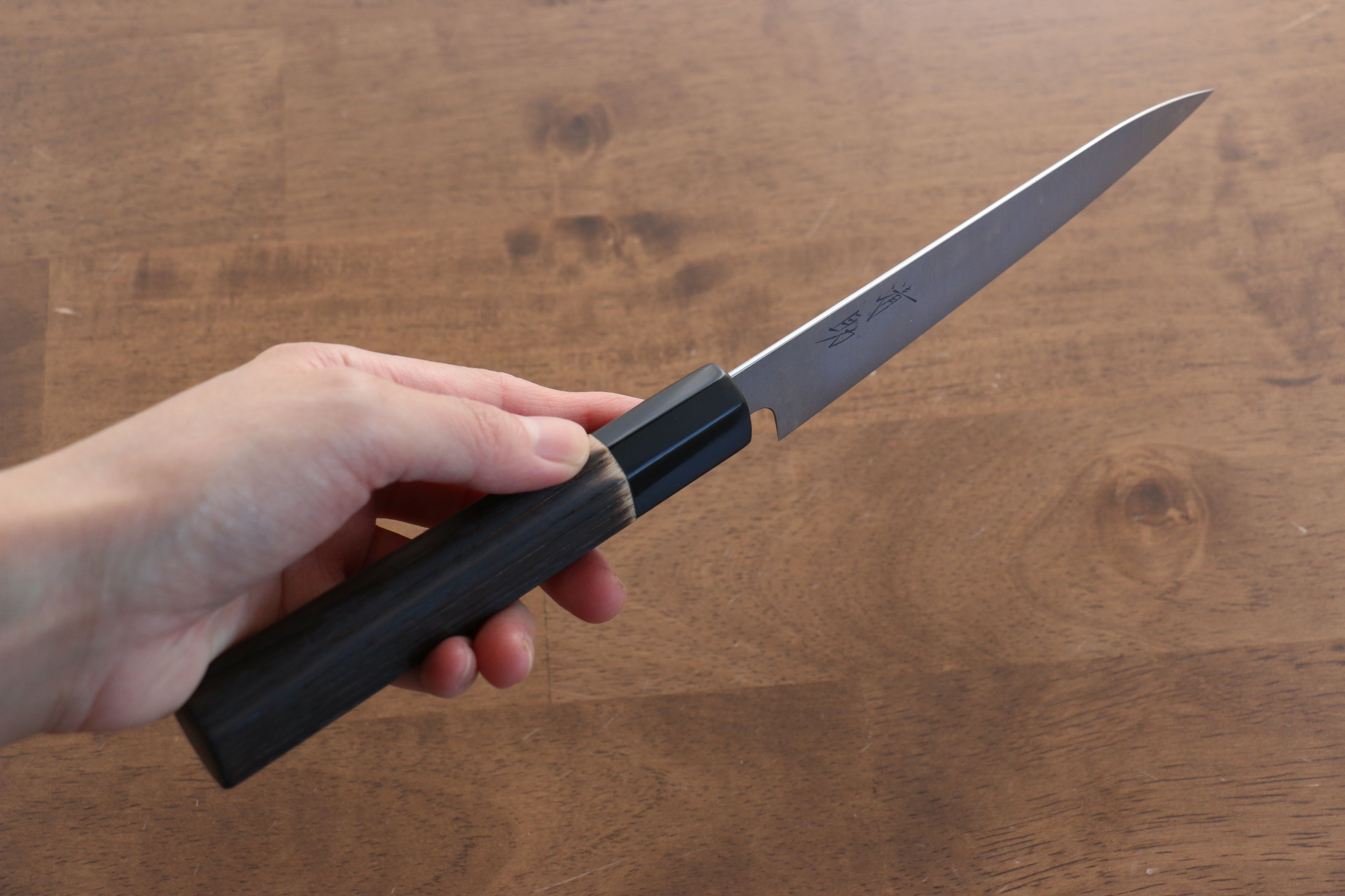 Seisuke Swedish Steel-stn Petty-Utility 150mm Burnt Chestnut Handle - Japanny - Best Japanese Knife
