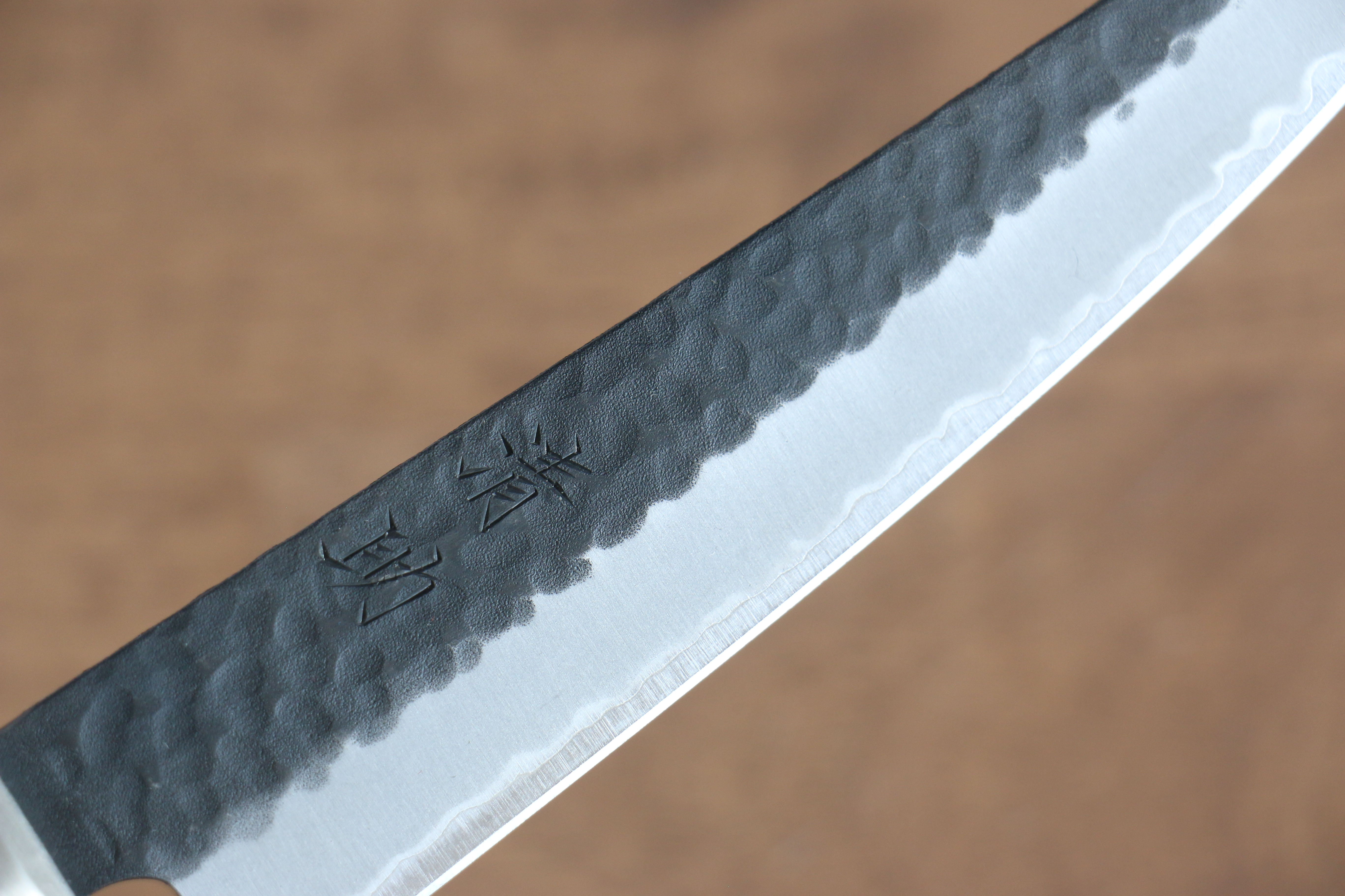 Seisuke Blue Super Hammered Kurouchi Petty-Utility 135mm Red Pakka wood Handle - Japanny - Best Japanese Knife