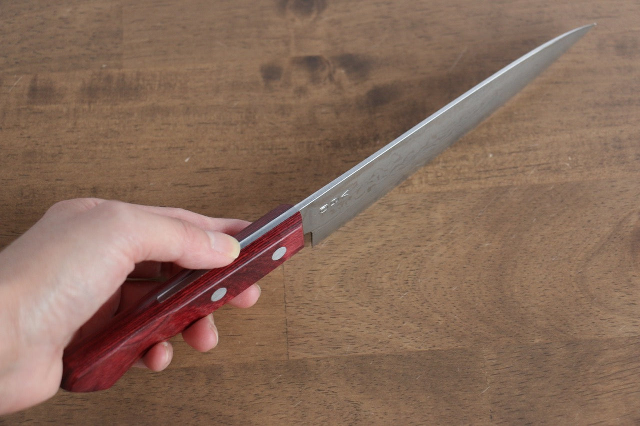 Nao Yamamoto VG10 Damascus Petty-Utility 150mm Red Pakka wood Handle - Japanny - Best Japanese Knife