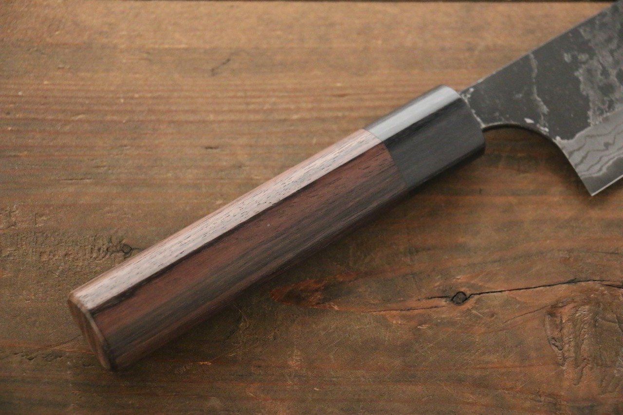 Shungo Ogata White Steel No.2 Kurouchi Damascus Bunka 180mm Shitan Handle - Japanny - Best Japanese Knife