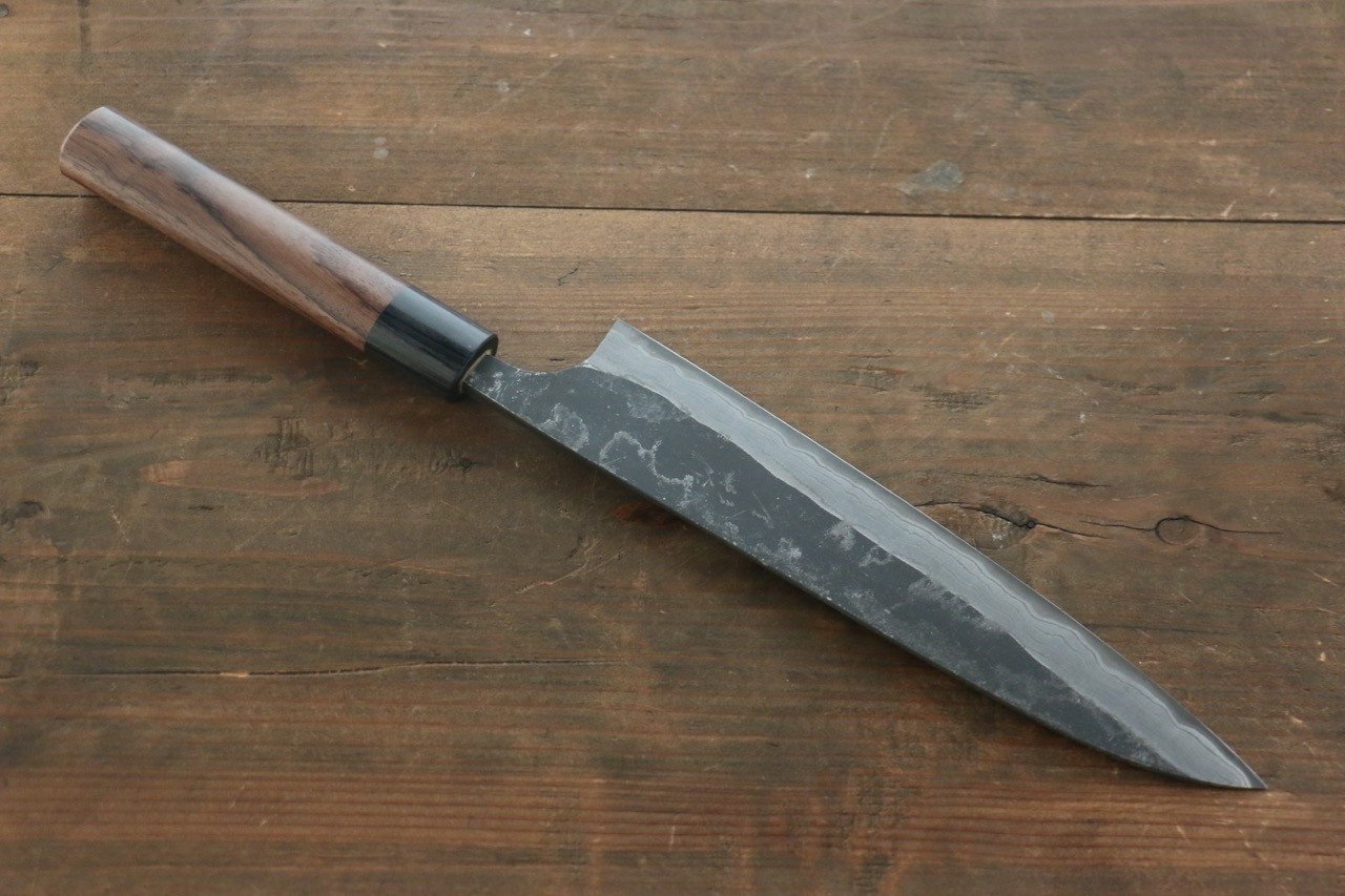 Shungo Ogata White Steel No.2 Kurouchi Damascus Gyuto 210mm Shitan Handle - Japanny - Best Japanese Knife