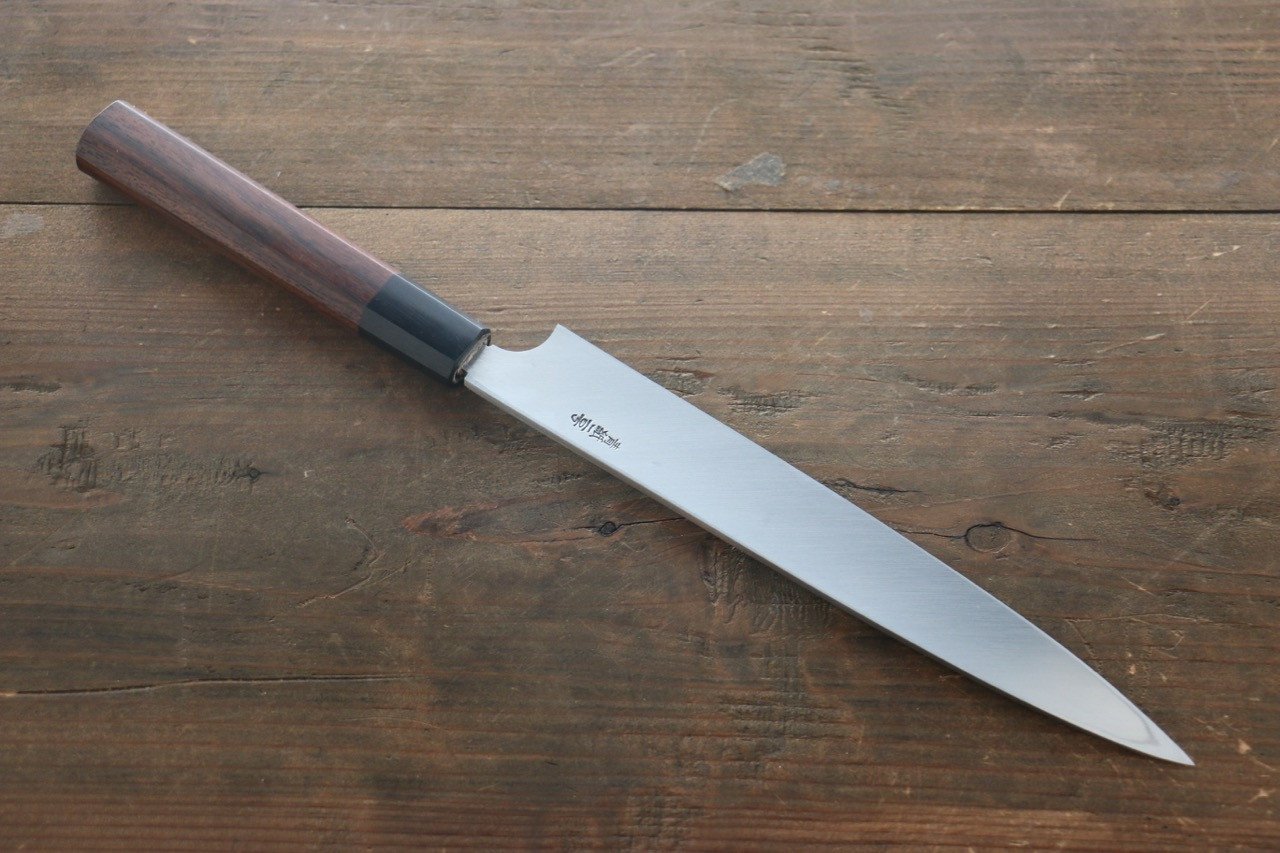 Hideo Kitaoka Blue Steel No.2 Damascus Yanagiba 210mm Shitan Handle - Japanny - Best Japanese Knife