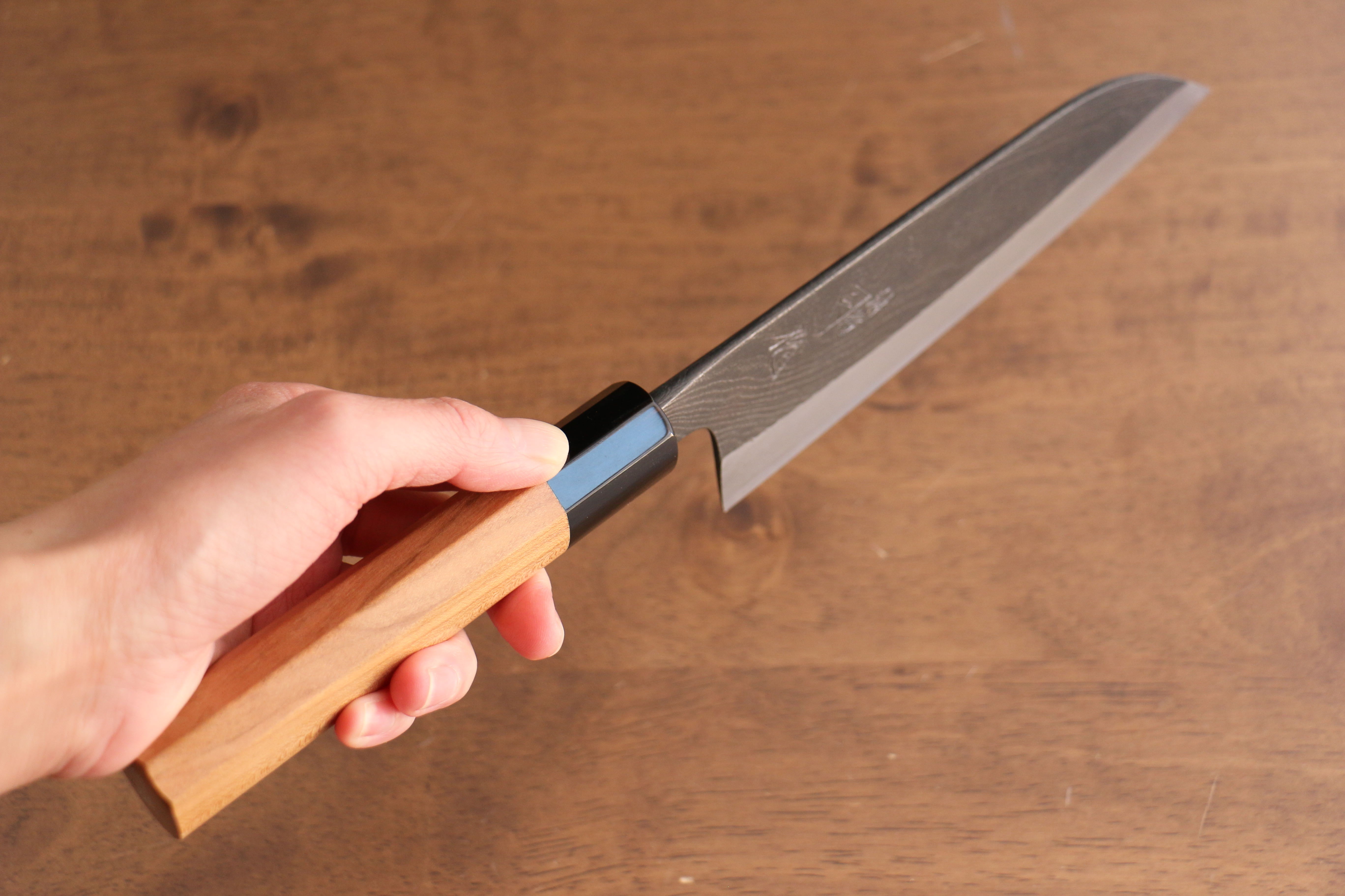 Tsukasa Hinoura Tamahagane Kurouchi Santoku 165mm Wild Cherry Handle - Japanny - Best Japanese Knife