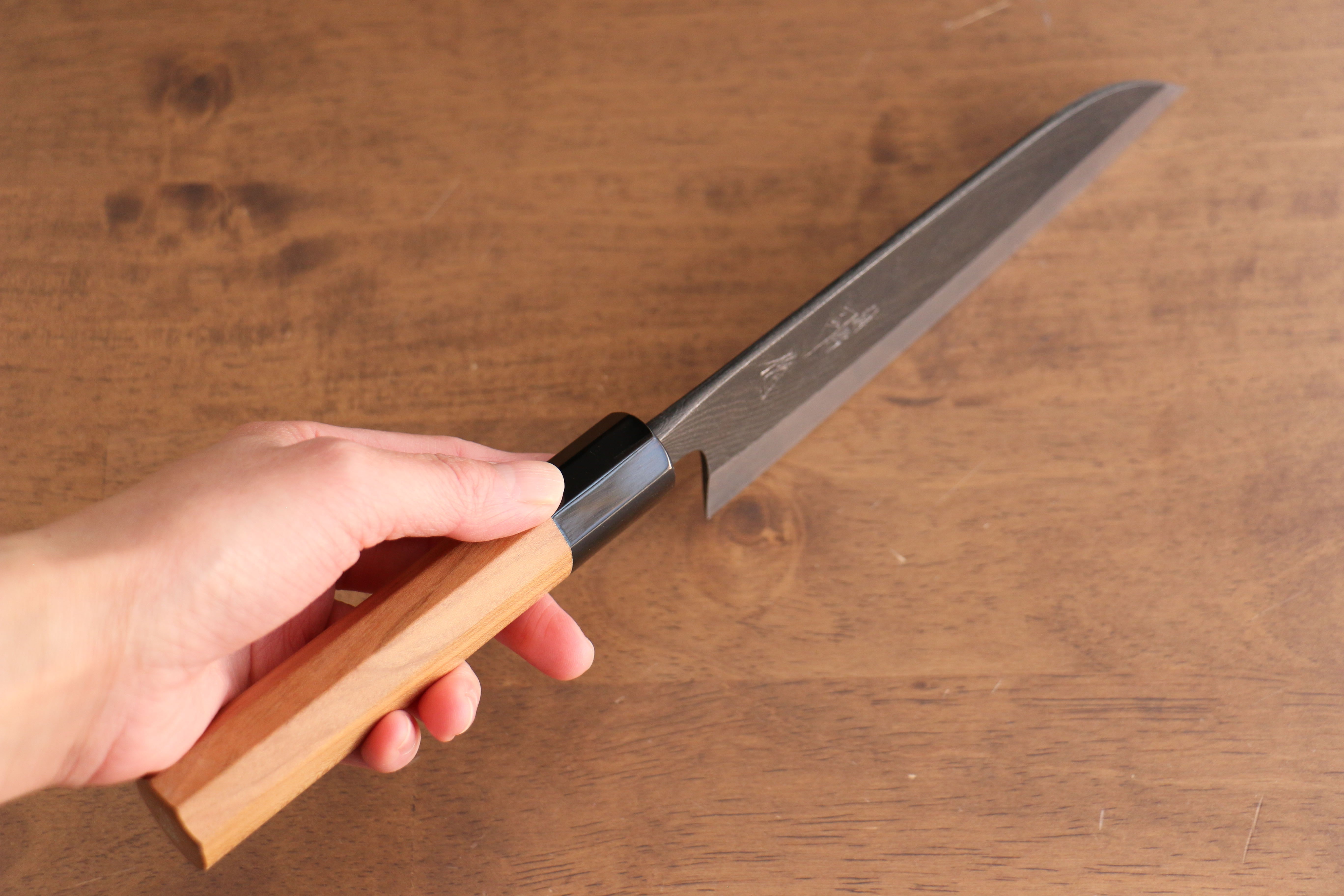 Tsukasa Hinoura Tamahagane Kurouchi Santoku 165mm Wild Cherry Handle - Japanny - Best Japanese Knife