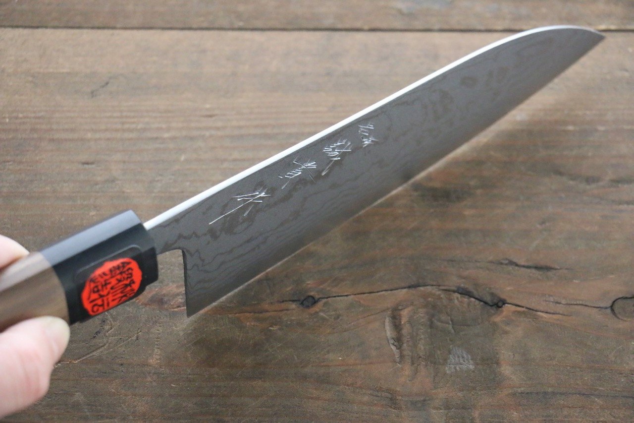 Shigeki Tanaka Blue Steel No.2 Damascus Santoku  165mm Walnut Handle - Japanny - Best Japanese Knife