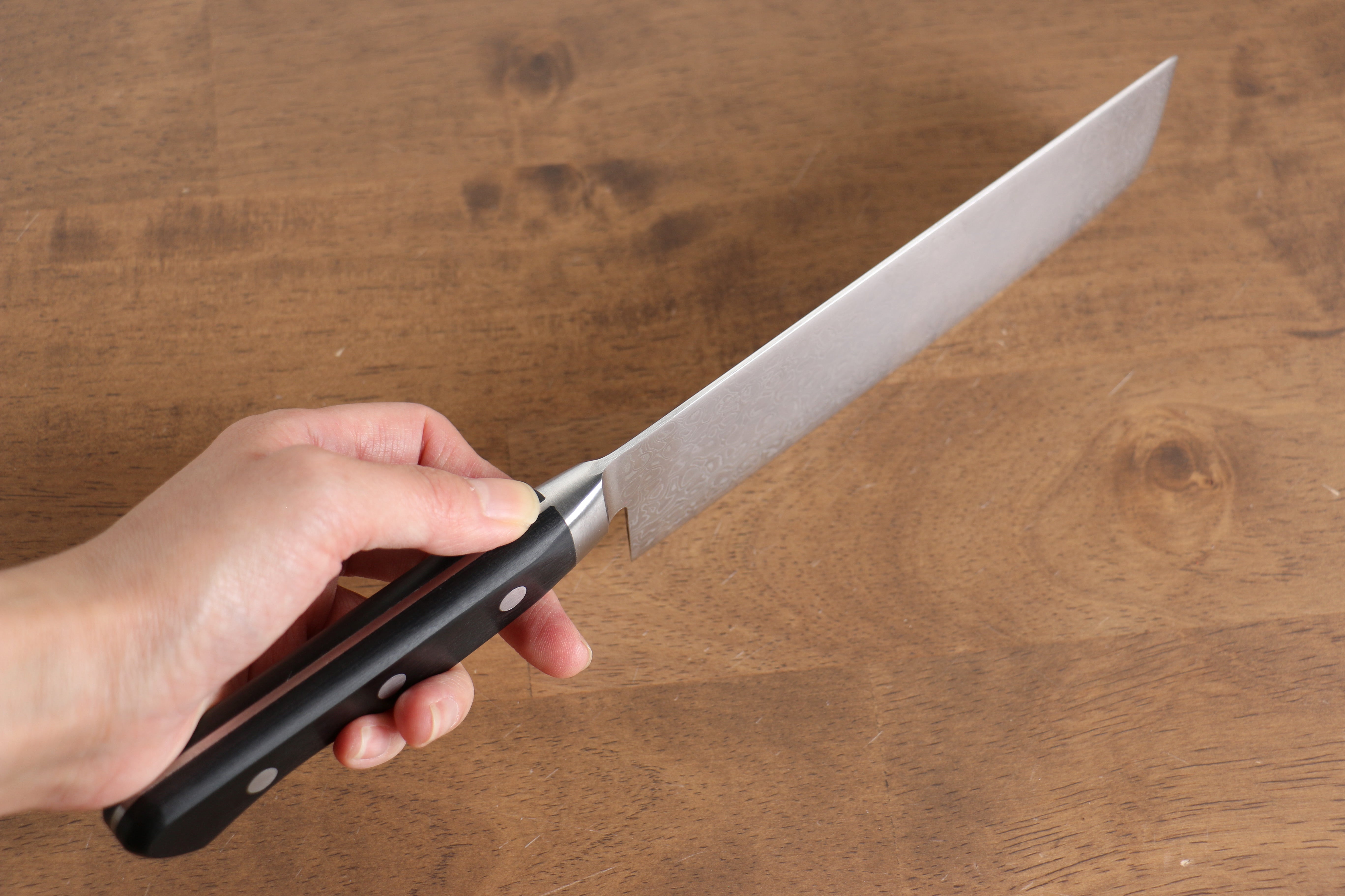 Seisuke Kagami AUS10 Mirrored Finish Damascus Nakiri 170mm Black Pakka wood Handle - Japanny - Best Japanese Knife