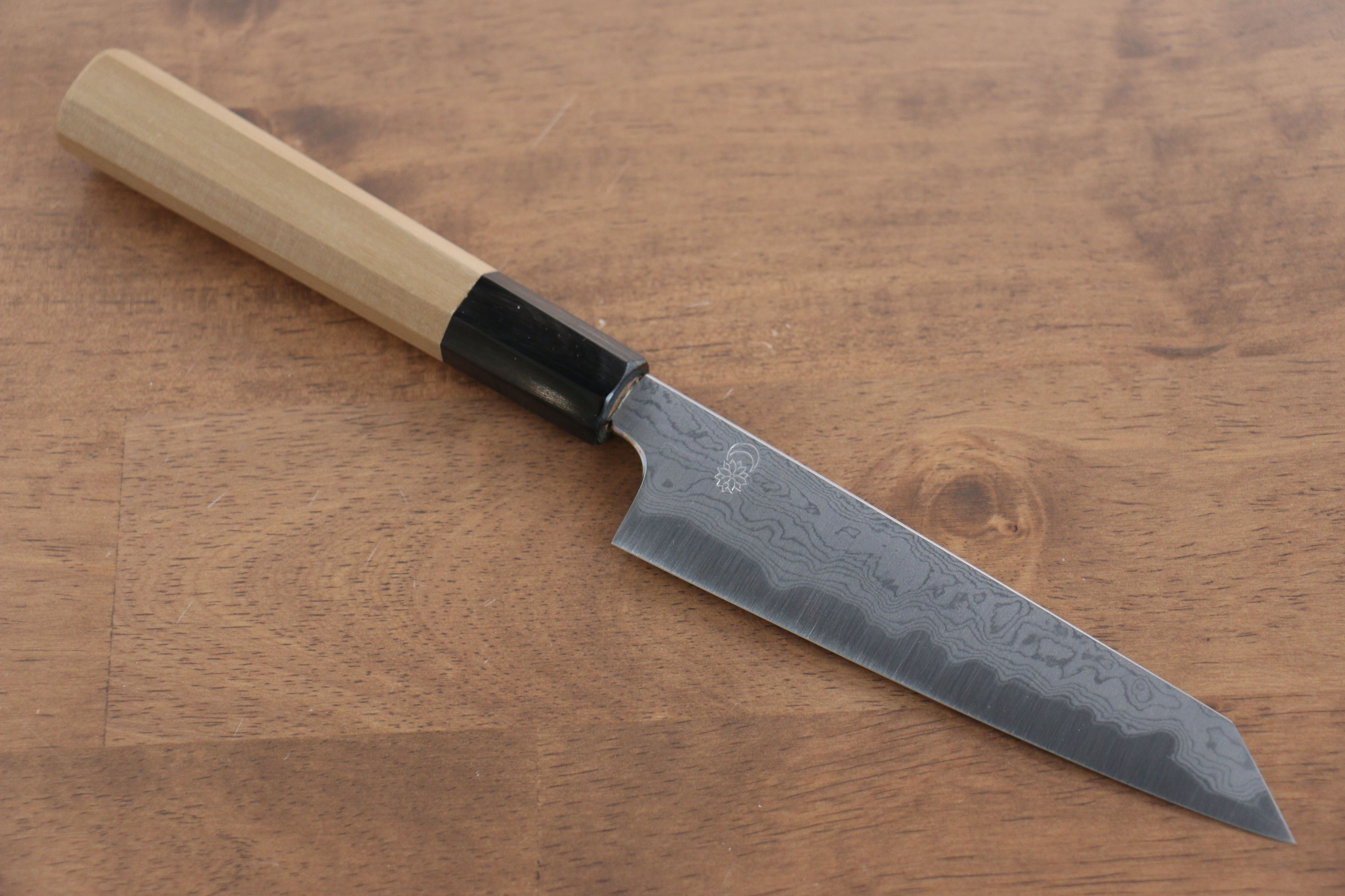 Kikuzuki Blue Steel No.1 Damascus Kiritsuke Petty-Utility 135mm Magnolia Handle - Japanny - Best Japanese Knife