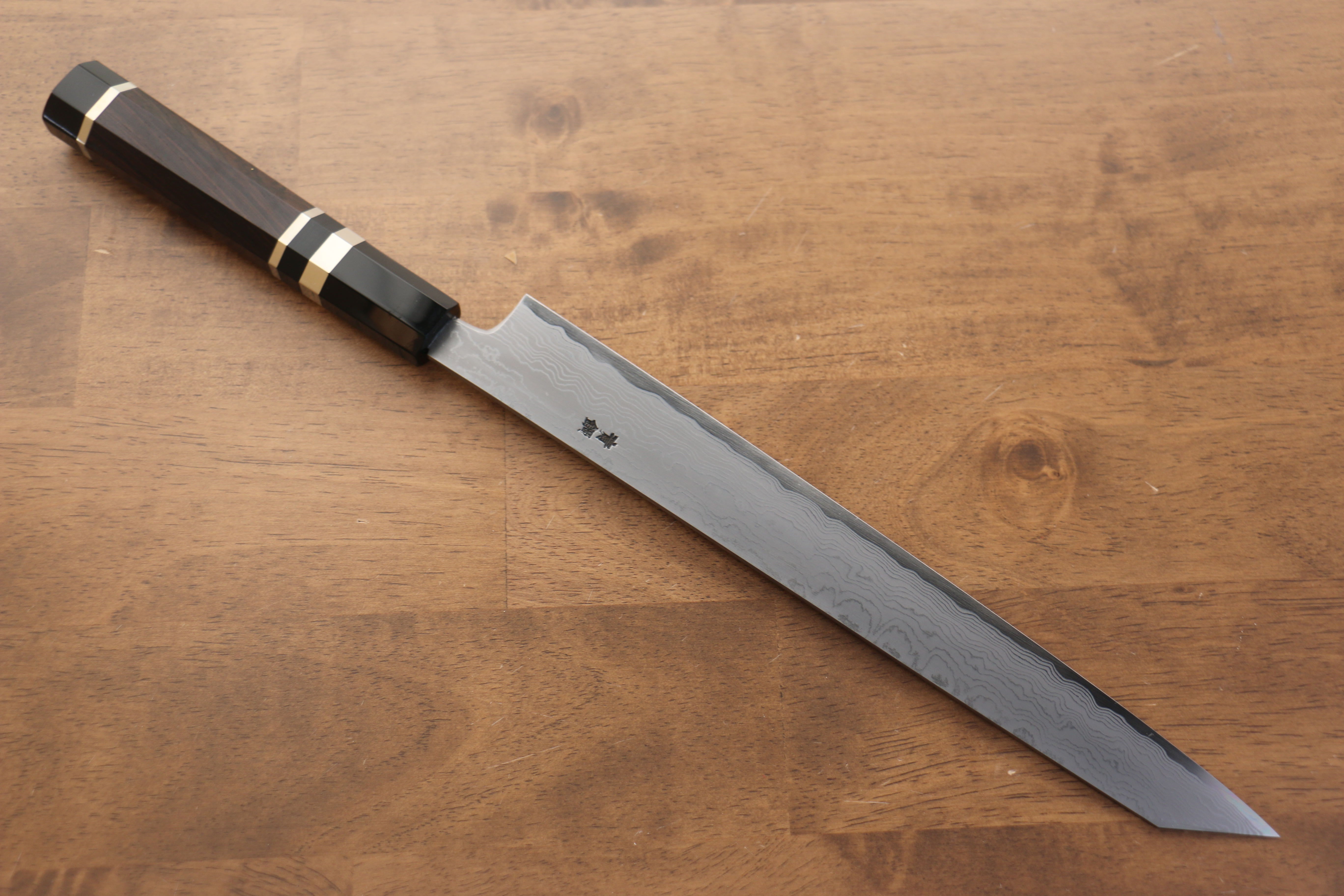 Jikko Blue Steel Damascus Kiritsuke Sujihiki  270mm Ebony with Double Ring Handle - Japanny - Best Japanese Knife