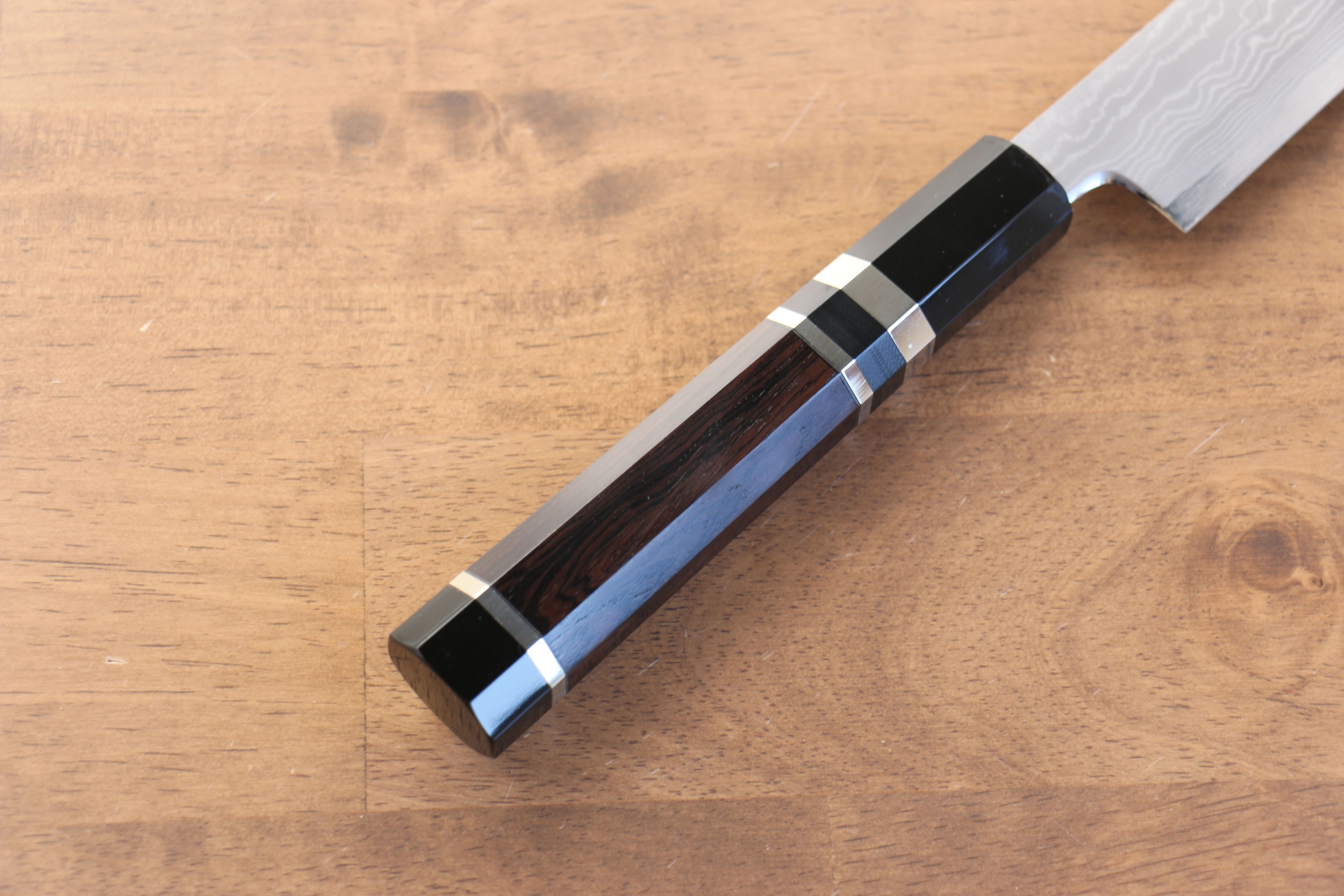 Jikko Blue Steel Damascus Kiritsuke Sujihiki  270mm Ebony with Double Ring Handle - Japanny - Best Japanese Knife