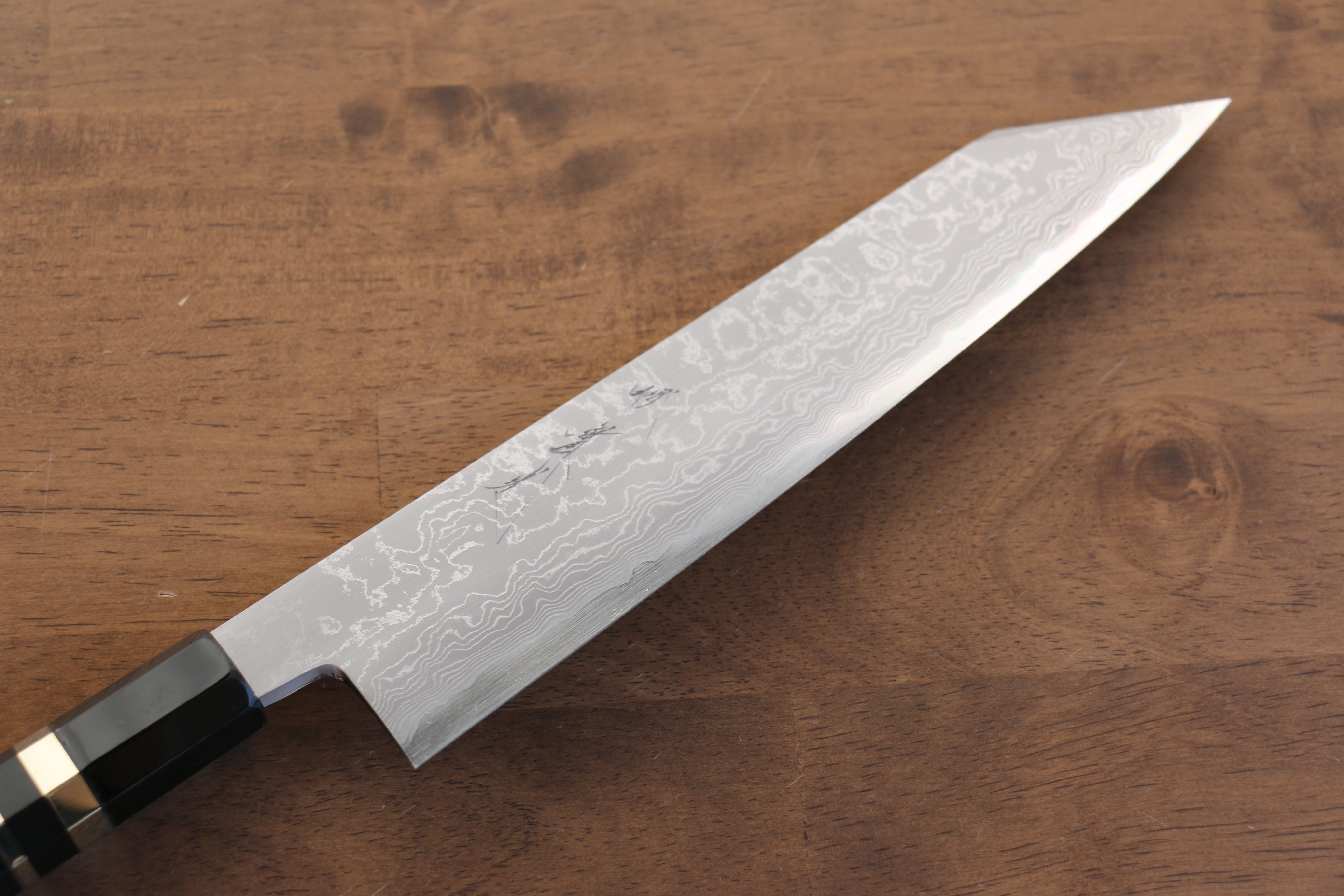 Jikko Blue Steel Damascus Kiritsuke Gyuto  210mm Ebony with Double Ring Handle - Japanny - Best Japanese Knife