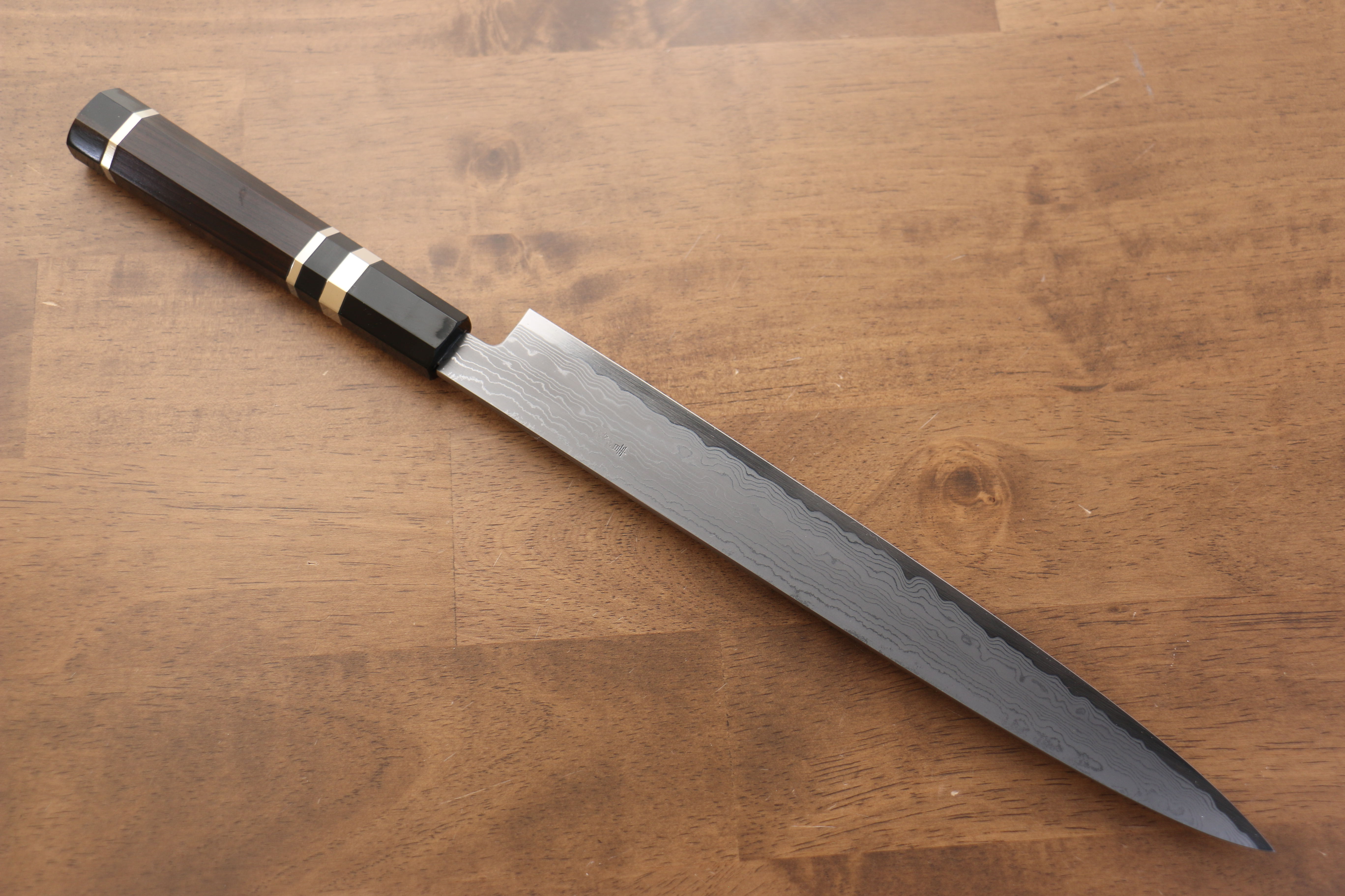 Jikko Blue Steel Damascus Sujihiki  270mm Ebony with Double Ring Handle - Japanny - Best Japanese Knife