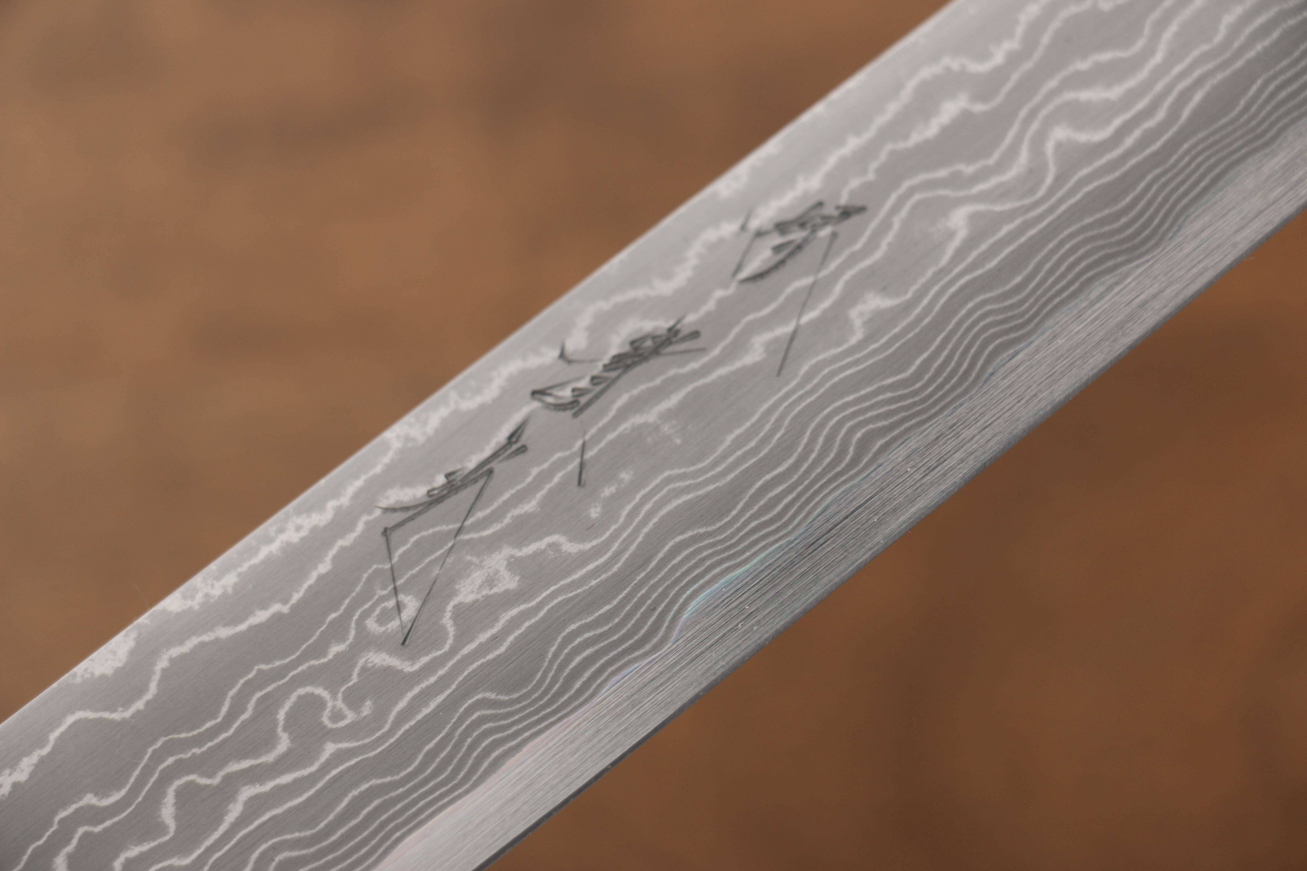 Jikko Blue Steel Damascus Sujihiki  270mm Ebony with Double Ring Handle - Japanny - Best Japanese Knife