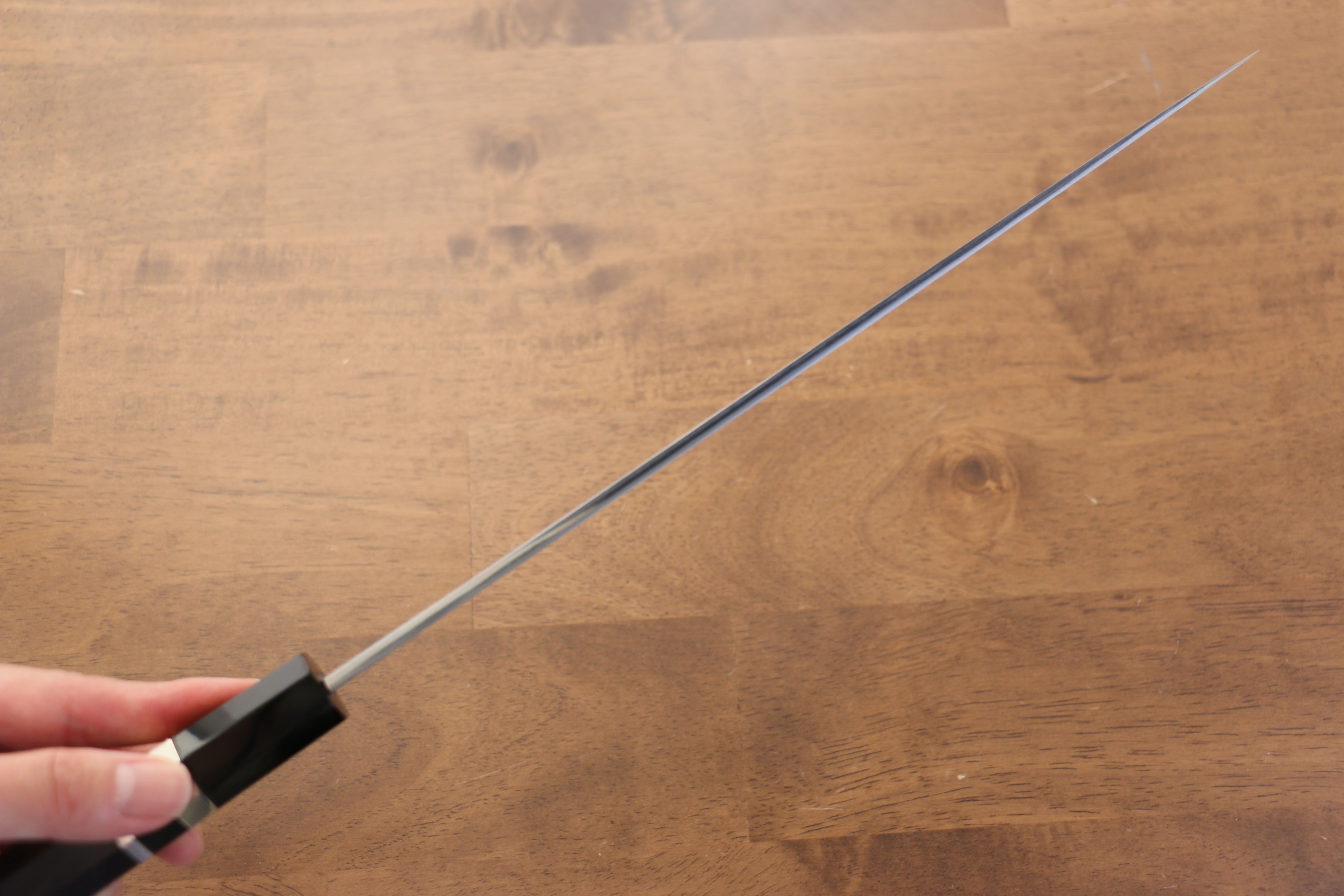 Jikko Blue Steel Damascus Sujihiki  300mm Ebony with Double Ring Handle - Japanny - Best Japanese Knife