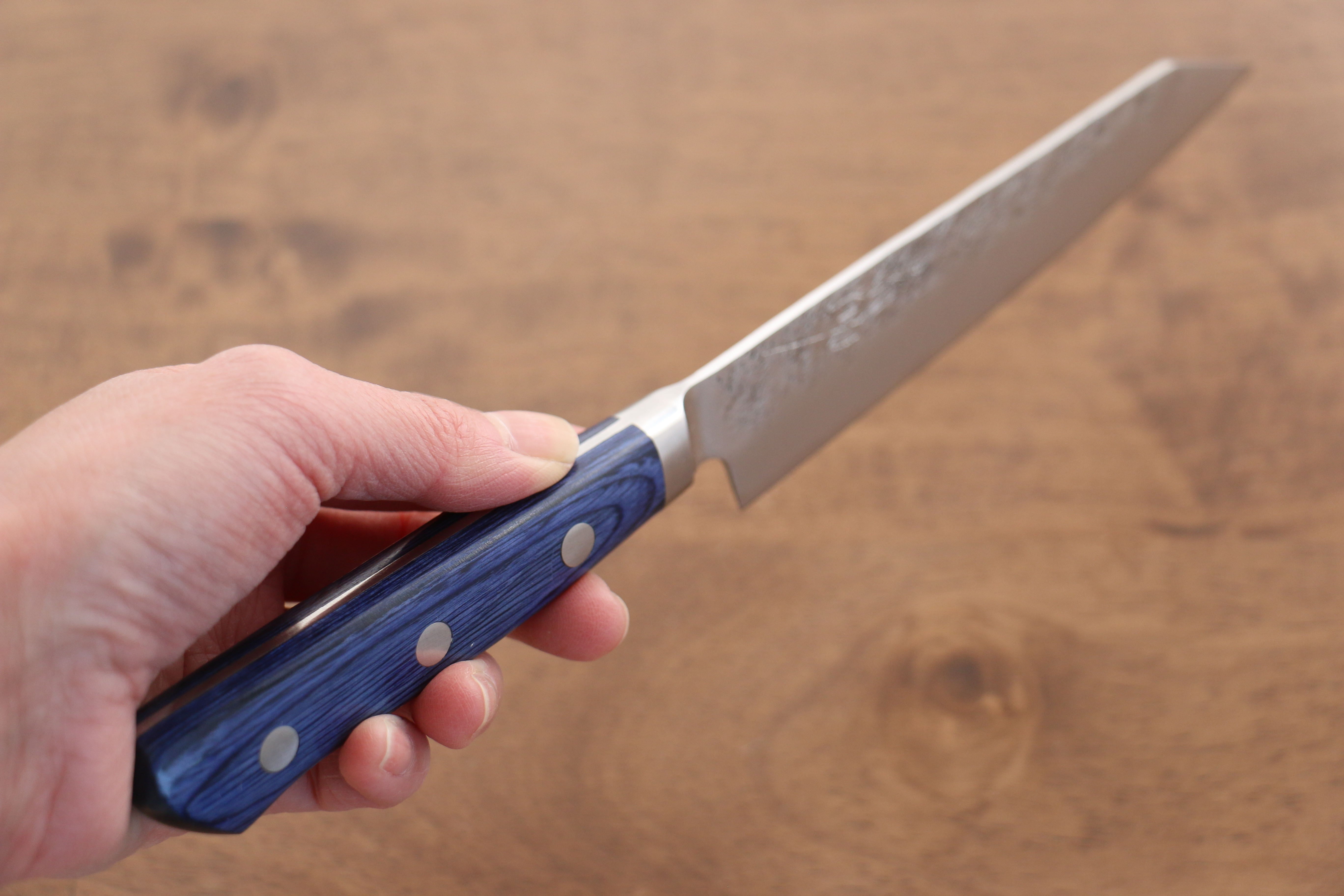 Seisuke Blue Steel No.2 Nashiji Kiritsuke Petty-Utility 145mm Blue Pakka wood Handle - Japanny - Best Japanese Knife