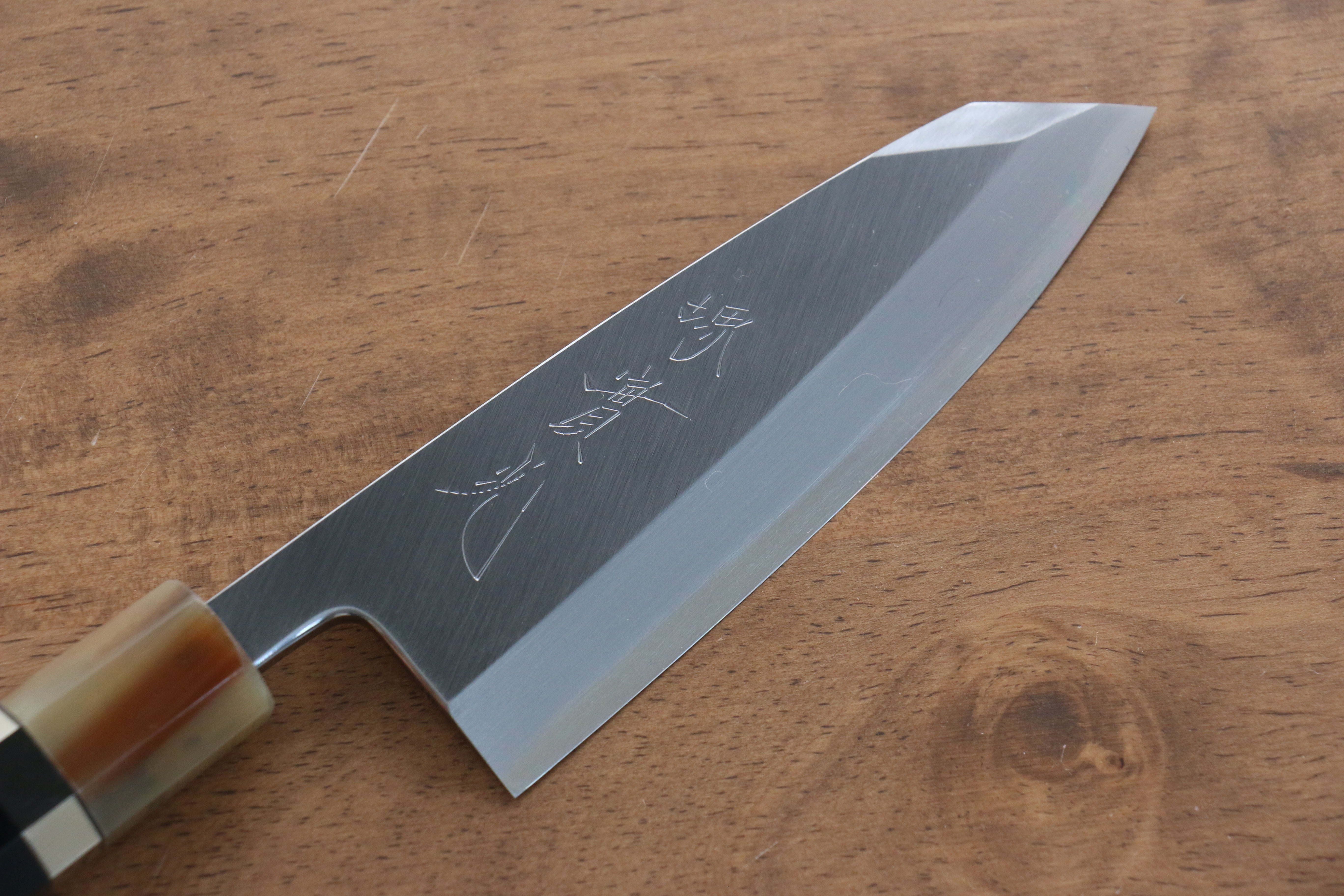 Jikko Shiko White Steel Kiritsuke Deba  120mm Ebony with Double Ring Handle - Japanny - Best Japanese Knife