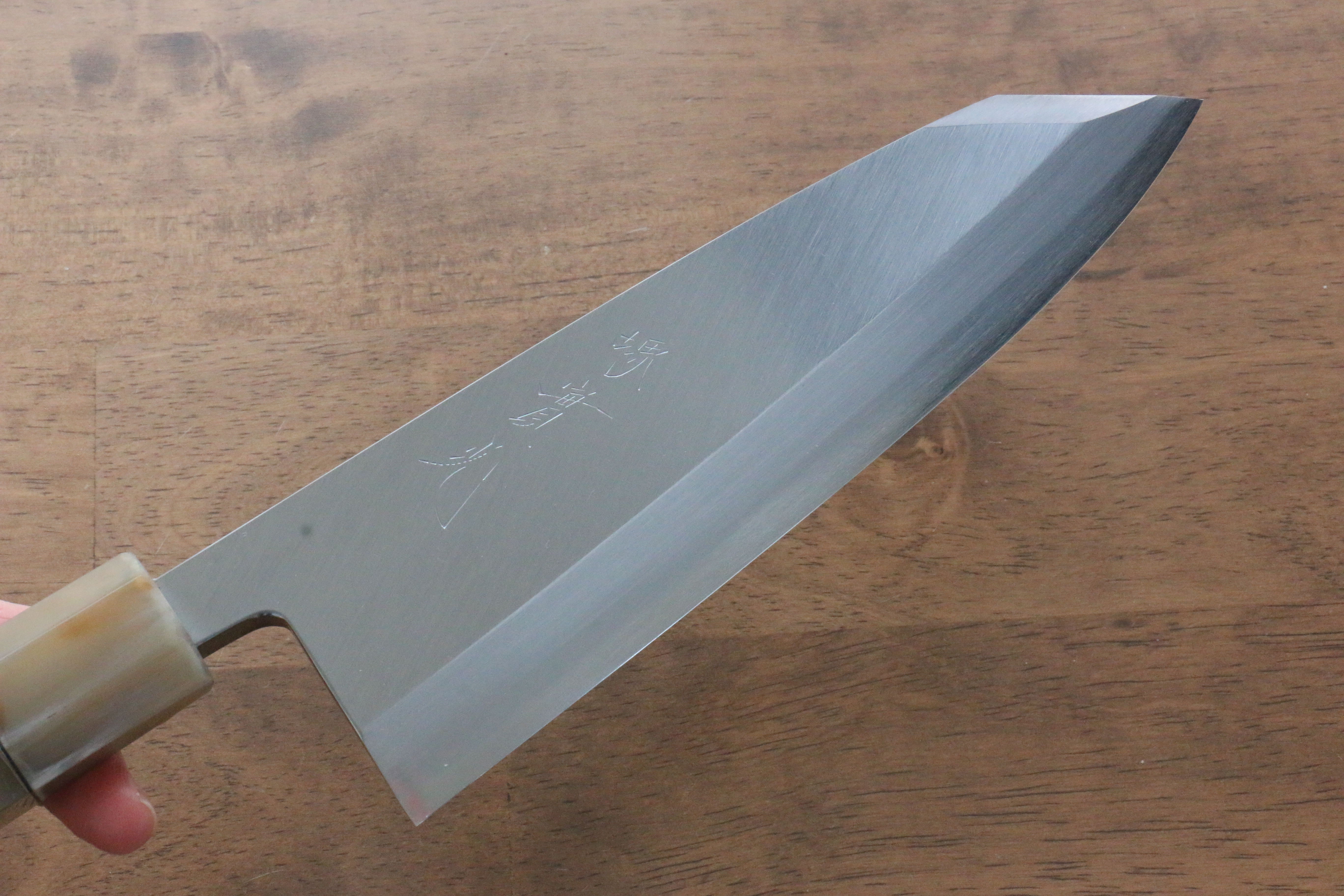 Jikko Shiko White Steel Kiritsuke Deba  180mm Ebony with Double Ring Handle - Japanny - Best Japanese Knife