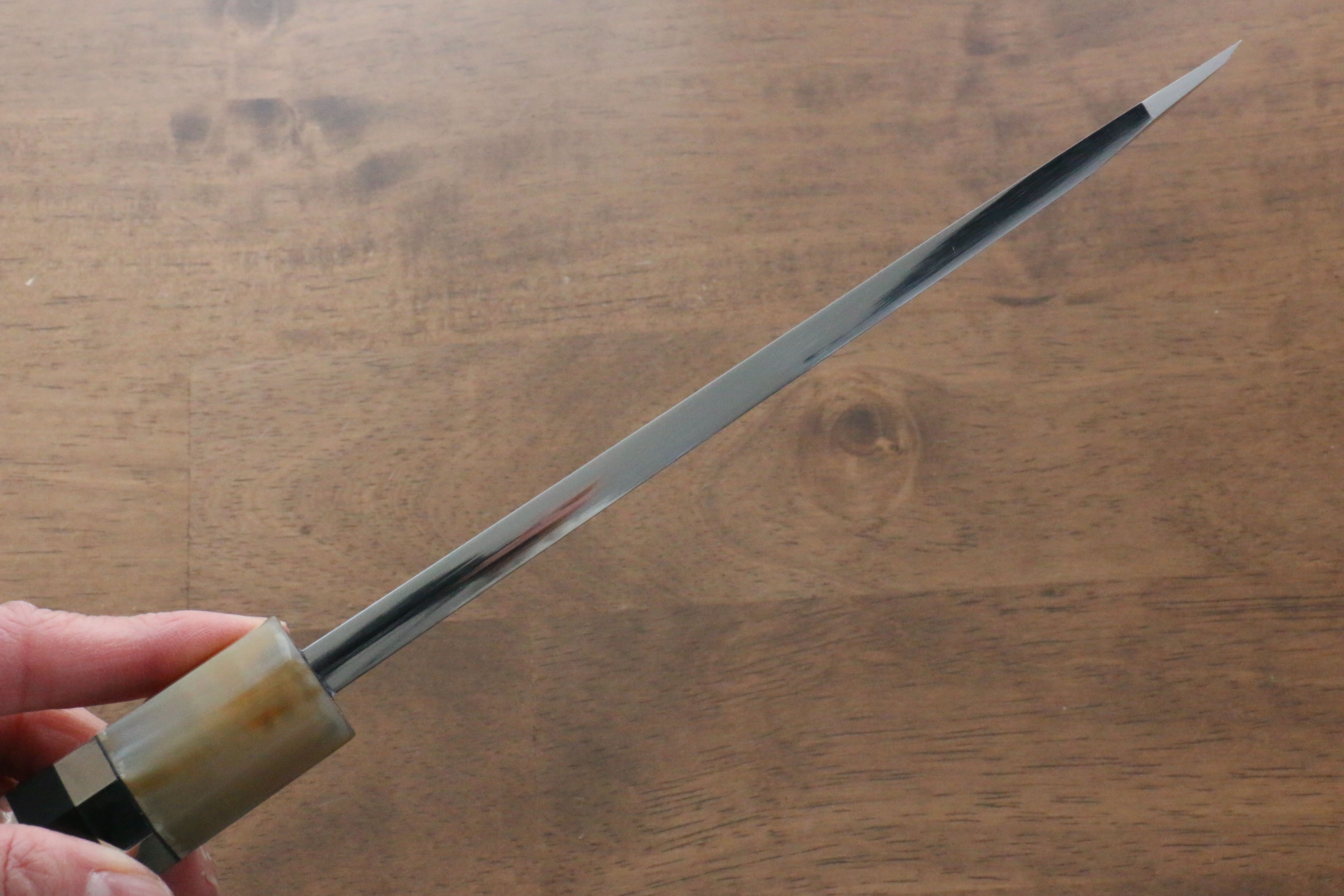 Jikko Shiko White Steel Kiritsuke Deba  180mm Ebony with Double Ring Handle - Japanny - Best Japanese Knife