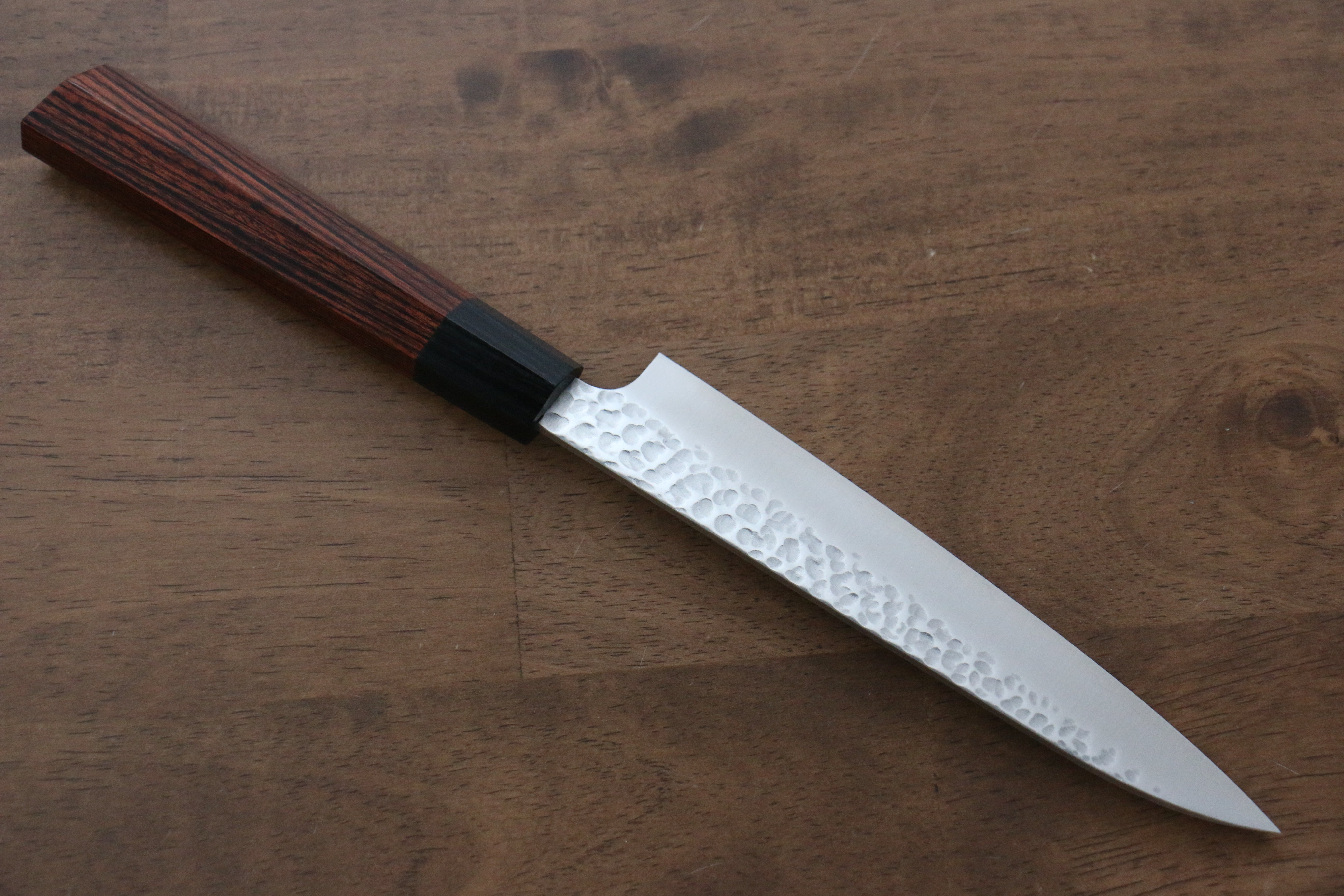 Seki Kanetsugu Heptagon Wood VG10 Hammered Petty-Utility 150mm Pakka wood (heptagonal) Handle - Japanny - Best Japanese Knife