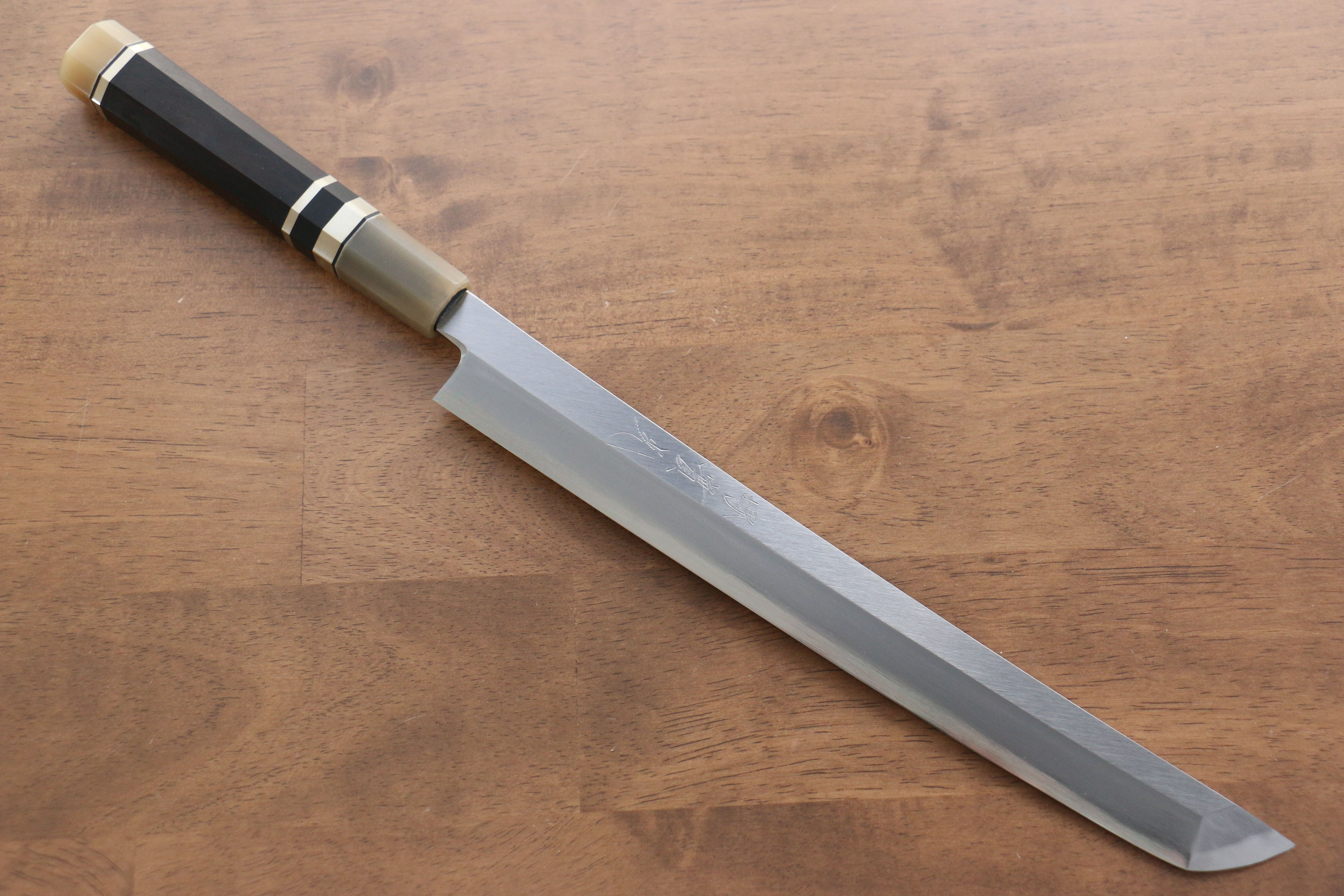 Jikko Shiko White Steel Sakimaru Yanagiba  270mm Ebony with Double Ring Handle - Japanny - Best Japanese Knife