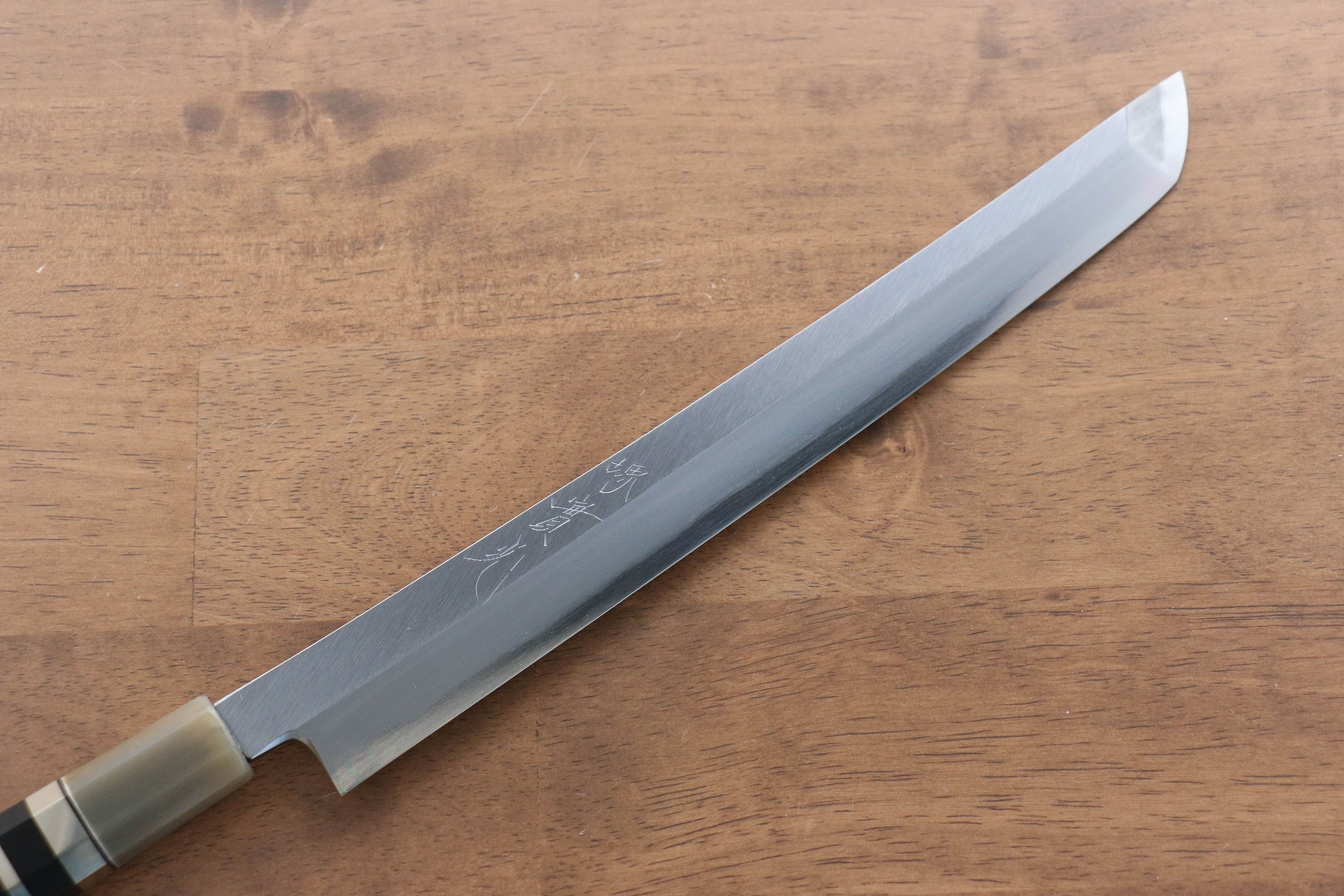 Jikko Shiko White Steel Sakimaru Yanagiba  270mm Ebony with Double Ring Handle - Japanny - Best Japanese Knife