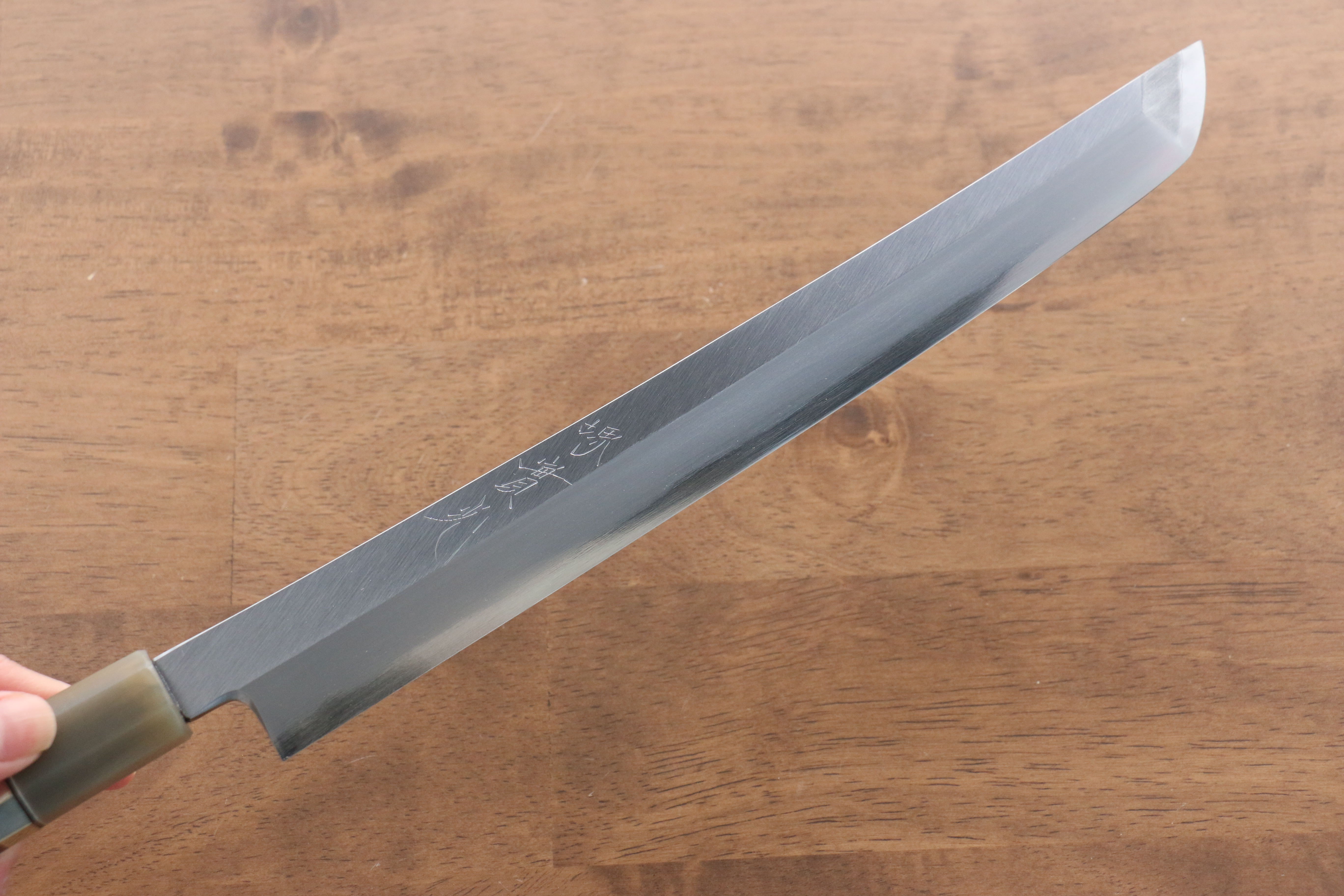 Jikko Shiko White Steel Sakimaru Yanagiba  270mm Ebony with Double Ring Handle - Japanny - Best Japanese Knife