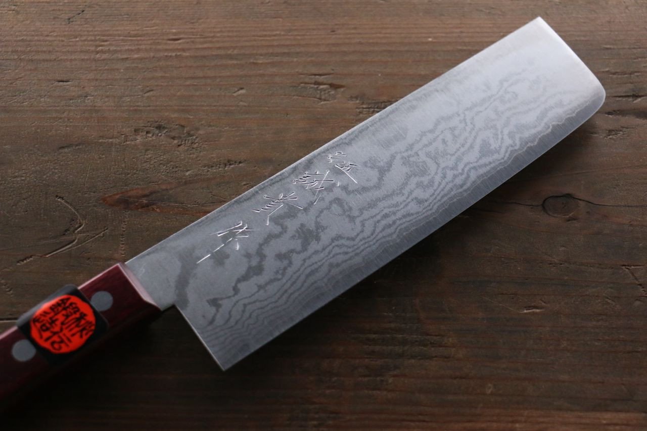 Shigeki Tanaka VG10 17 Layer Damascus Nakiri  160mm Red Pakka wood Handle - Japanny - Best Japanese Knife