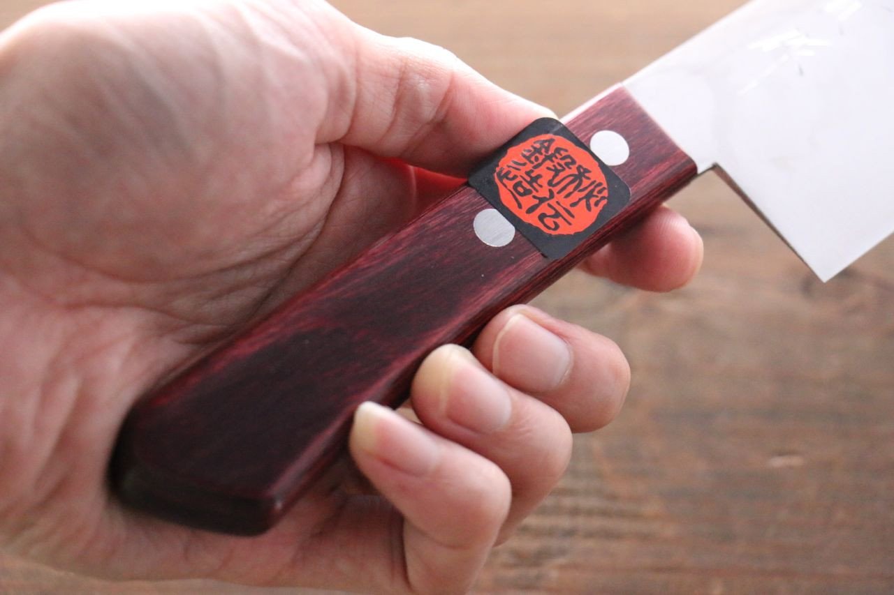 Shigeki Tanaka VG10 17 Layer Damascus Nakiri  160mm Red Pakka wood Handle - Japanny - Best Japanese Knife
